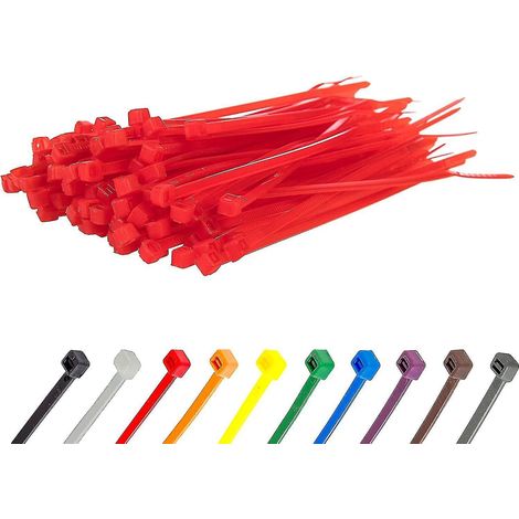 Lange, robuste silberne Kabelbinder, 370 mm x 4,8 mm, 100er-Packung, aus hochwertigem Nylon, 100 mm x 2,5 mm Reißverschluss, rot