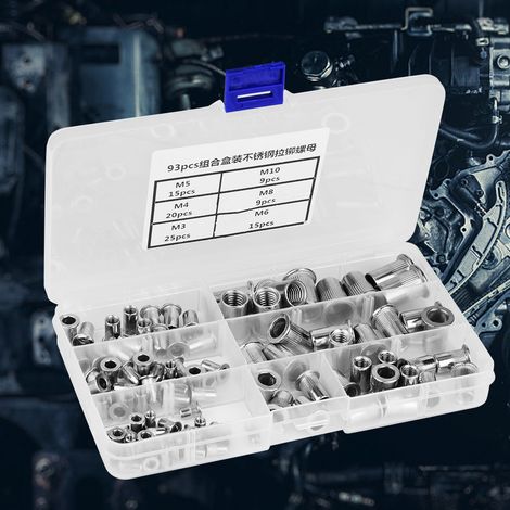 93-teiliges Gewindeverbinder-Set (1 Packung) M3, M4, M5, M6, M8, M10, Nietmuttern aus Edelstahl 304 (1/5)