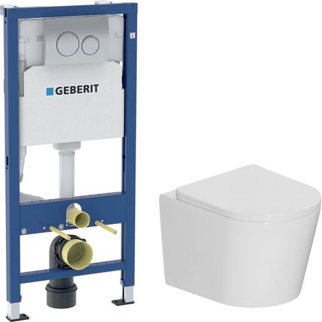 Duofix pack WC bâti-support + WC suspendu sans bride Ceramia avec abattant SoftClose + plaque (GEBCE14WT01-FR)