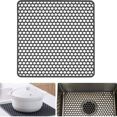 Tapis de protection en silicone pour évier de cuisine, pour évier en acier inoxydable ou en porcelaine de ferme, 34 cm x 34 cm (gris) (1/5)