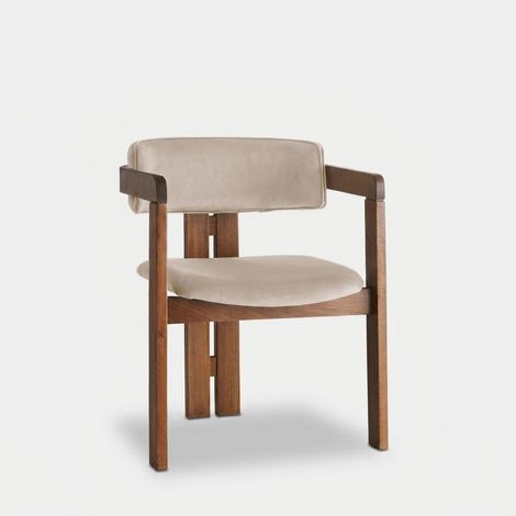 Silla de madera con reposabrazos y asiento de lino Thaloth - Beige (1/4)