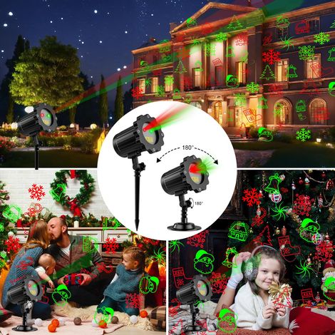 Luci laser natalizie, proiettore laser rosso e verde con telecomando RF, impermeabile, decorazione per interni ed esterni, inclusi regali di Natale, feste, giardino, soffitto, patio, parete, pavimento (1/4)