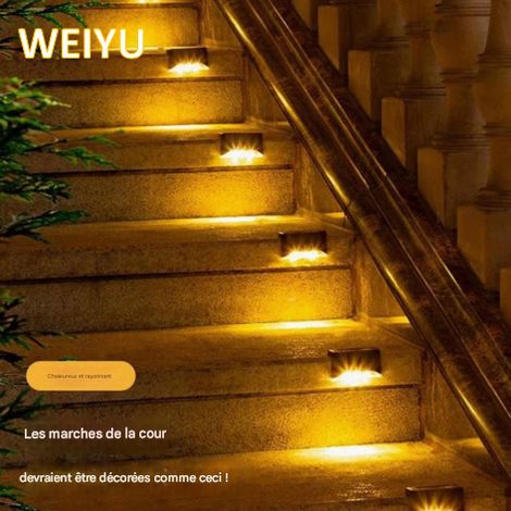 Lampes solaires pour escaliers, éclairage LED pour balustrades, idéales pour les jardins, terrasses, escaliers et clôtures,étanches (IP 44),basse consommation-lumière chaude -10 modules blancs (1/5)