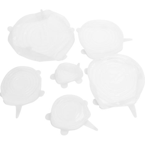 6 couvercles alimentaires extensibles réutilisables pour légumes et fruits, protection étanche pour cuisine, blanc (1/5)