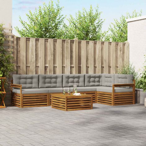 vidaXL Outdoor-Sofagarnitur mit Kissen 6 pcs Natürlich und Hellgrau (1/5)