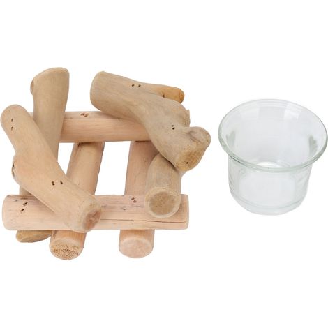 Bougeoir en bois bougeoir Vintage Simple Style rustique chandelier en bois flotté avec tasse en verre décoration de la maison accessoire Photo (1/5)