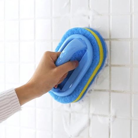Spazzole per la pulizia di bagno, cucina, vasca da bagno e WC, con spugna per la doccia e manico ergonomico per una pulizia facile ed efficiente (blu). (1/5)