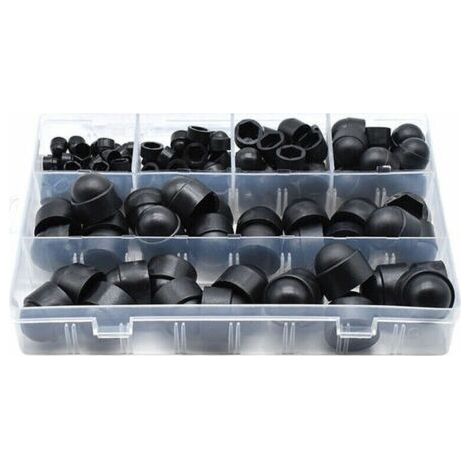 FENOPLASTICA145 pièces PE couvre-boulons Kits d'assortiment d'écrous à capuchon à vis Insérer des capuchons de contre-écrou pour vis Boulons 6 tailles disponibles avec bote de rangement,Le noir (1/5)