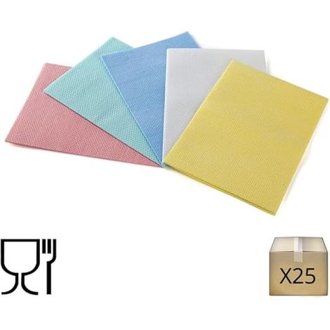 Lavette Extra non tissée ajourée 50 cm x 35 cm - lot de 5 x 25 lavettes (bleu, rouge, vert, jaune, blanc)