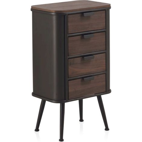 Chiffonnier métal et bois effet vintage gris et châtaignier - gris métal et bois châtaignier foncé (1/5)