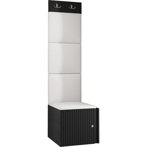 Meuble d'entrée Hartford 386, Noir, 186x42x46cm, MDF, Stratifié, Faux cuir, Murale, À poser