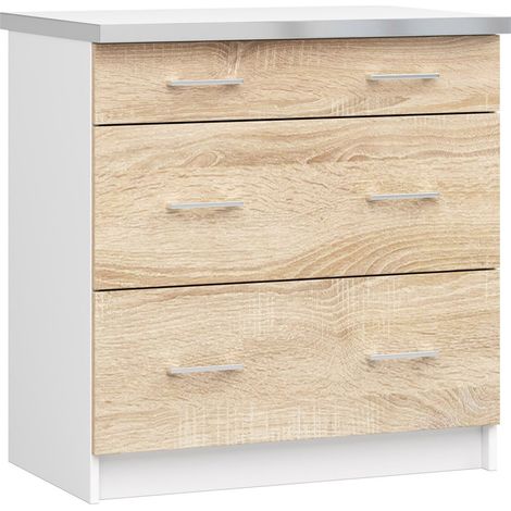 Küchenschrank AKORD LIMA modular S80 Schubladenunterschrank Weiß 80 cm 3 Schubladen Front Sonoma-Eiche B80 x H82 x T44,5 cm (1/5)