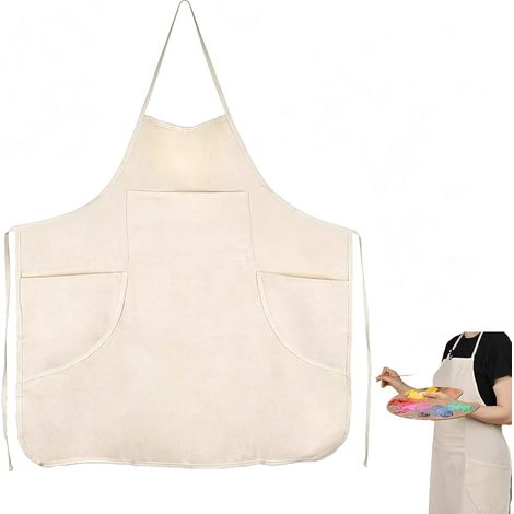 Tablier Cuisine Coton Unisexe - 1 Pièce - Beige - 3 Poches - Réglable - Pour Cuisine Jardin (1/5)