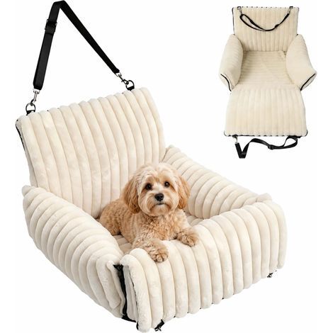 Relaxdays Weicher Hunde-Autositz, umwandelbar in ein Bett, waschbar, 38 x 48 x 48 cm, Beige, ≤ 8 kg (1/5)