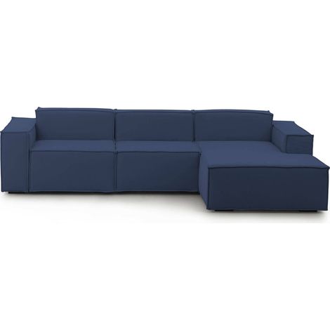 Dmora - Festes Sofa Ddzek, Modulares 3-Sitzer-Sofa mit rechter Halbinsel, 100% Made in Italy, Modernes Sofa aus Stoff, Cm 300x170h70, Blau