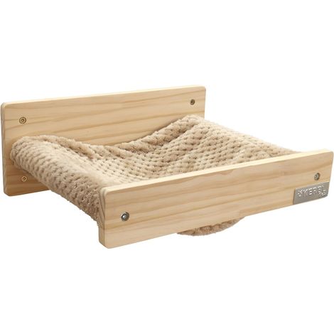 1 Hamac Chat Bois Massif Fixation Murale Tissu Peluche Douce Lavable Salon (1/5)