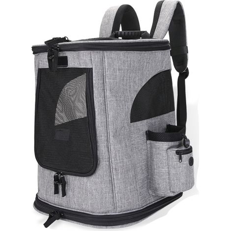 Faltbare und atmungsaktive Katzentragetasche, Haustierrucksack mit Seitentaschen und Leine für Camping, Reisen und mehr (1/3)