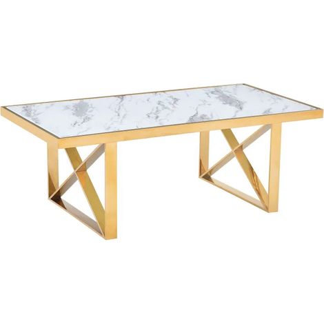 Table repas LEVANTO gold plateau en verre trempé (1/3)