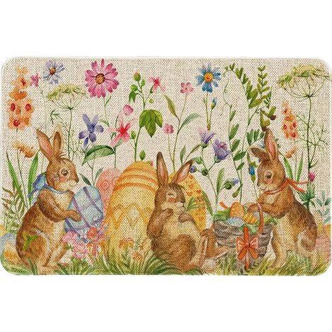 1 Tapis de sol, motif lapin de Pâques, design fleuri, intérieur et extérieur, entrée et couloir (1/5)