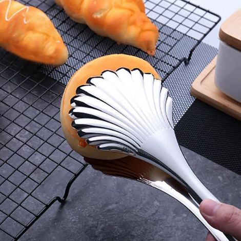 1 pièce Pince à tête de coquille, longue poignée en acier inoxydable, pince à steak et gâteau, ustensile de cuisine polyvalent (1/3)