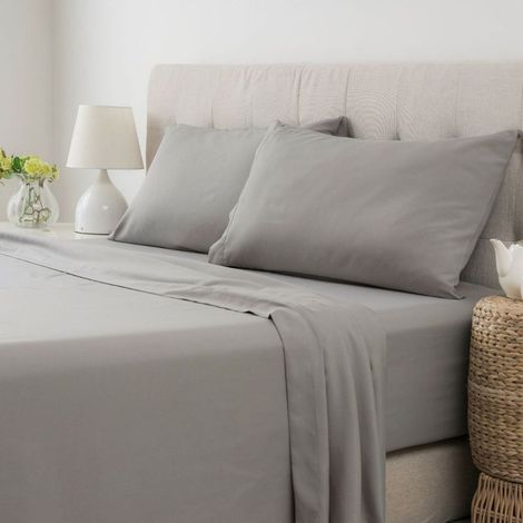 Ensemble de draps-housses 4 pièces - Linge de lit - Drap-housse extra profond - Drap-housse - 153 x 203 cm - Polyester doux - Gris (1/5)