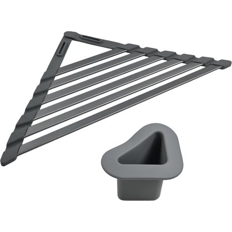 Égouttoir Vaisselle Pliable sur Évier, Organisateur Évier Cuisine en Acier Inoxydable, Porte Éponge Évier Cuisine, Tapis Égouttoir Vaisselle Triangulaire pour Gain de Place (1/5)