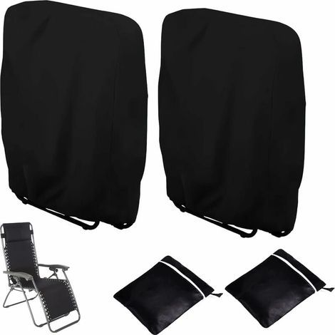 2pcs Housse de Protection pour Chaise Longue Pliante, Coupe-Vent Anti-UV Imperméable Housses pour Chaises de Jardin Pliantes, Housse de Chaise Longue de Jardin, avec Sac de Transport (Noir) (1/4)