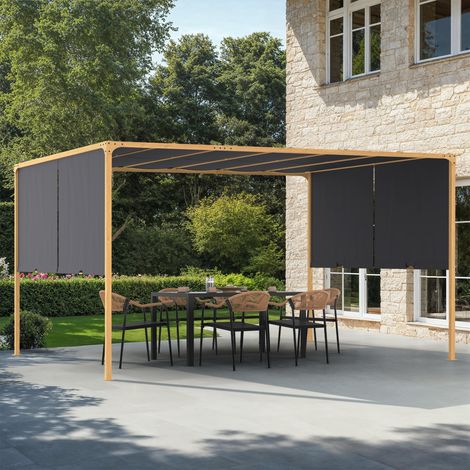 Pérgola corredera 2 caras 3x4 M cenador de jardín efecto madera tejido gris antracita