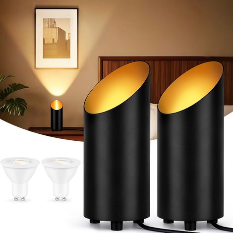 Set de 2 pièces noir, LED Uplight Spot Spot de sol IP44 étanche 6W 600LM Aluminium Lampe de sol intérieur, Lampe de sol avec interrupteur au pied, ampoule GU10 2700K blanc chaud incluse (1/5)
