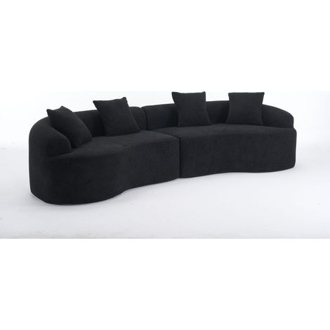 Canapé 4 places incurvé en tissu noir, sofa modulable au design moderne pour salon ou appartement, confort généreux et prêt à vivre, CHICFURN (1/5)