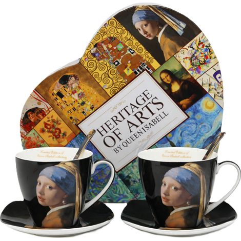 Tazze in porcellana da 250 ml con piattini - 2 pezzi Vermeer Ragazza con l'orecchino di perla (1/5)