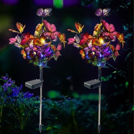 2 pièces Lampe de jardin solaire, papillon décoratif, étanche IP65, lumières multicolores scintillantes, idéale pour extérieur et événements festifs