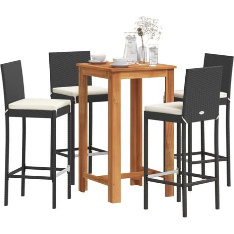 5-tlg. Gartenbar-Set Schwarz Massivholz Akazie und Poly Rattan