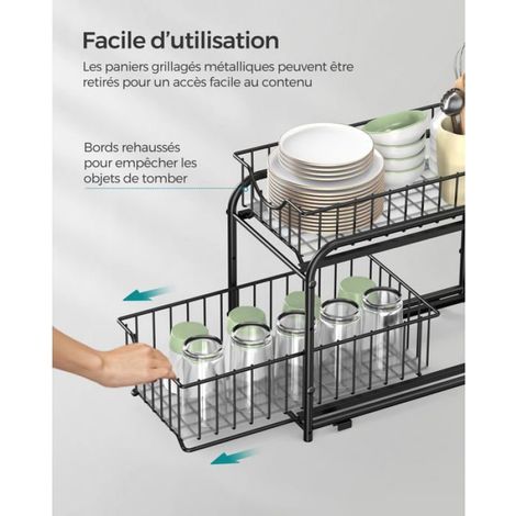Organiseur de Cuisine, étagère sous évier, 2 Paniers Coulissants, Empilable, avec Tiroirs, pour Cuisine, Salle de Bain (1/5)