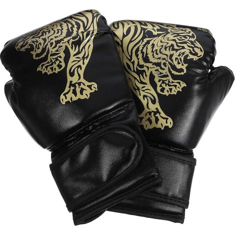 Gants de boxe pour enfants en PU noir, compatibles avec les gants thaïlandais, protection optimale (1 paire). (1/5)