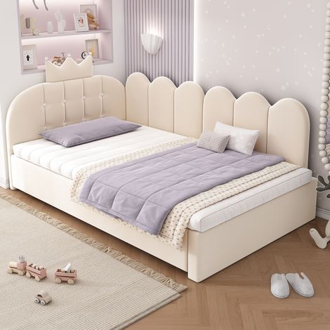 Cama nido infantil con respaldo de terciopelo beige HAVRYA (1/5)