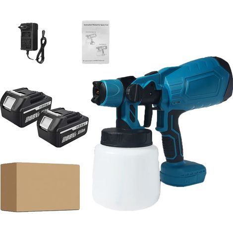 Pistolet à Peinture, Haute Puissance, Contrôle de Débit Ajustable, 2 Grande Batterie Bleue (1/2)