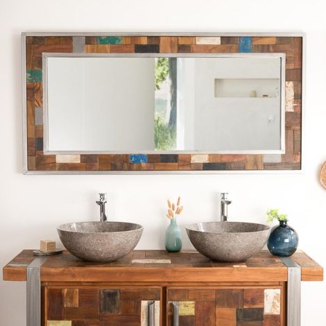 Grand miroir de salle de bain Factory bois métal 140x70 (1/5)