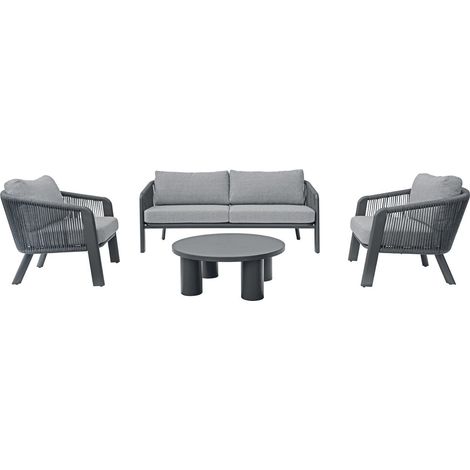 Moia Greenwood Set Salottino SANTA CRUZ in Alluminio Antracite e Corda Grigia – 2 Poltrone, Divano 3 Posti e Tavolino (1/5)