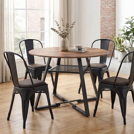 Esstisch 120 cm für 6 bis 8 Personen, MDF-Platte in natürlicher Holzoptik und Metallbeine, Industrial-Stil für Küche und Wohnzimmer