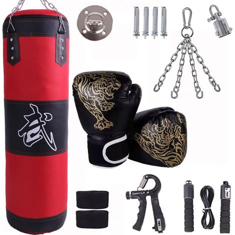 Sac De Frappe,Sac De Frappe Adulte,Sac De Boxe,15PCS Suspension Boxe Punching Bag avec Gants,Bandages,chaîne,Rotation à 360°,pour Le Muay Thai et Les Combats (1/5)