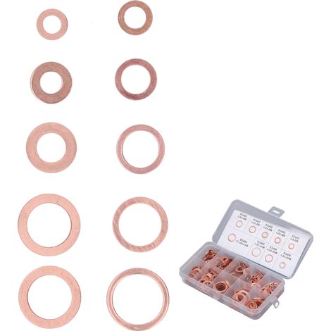 200 joints de bouchon de vidange d'huile en cuivre rouge pour traitement thermique, 9 types de rondelles d'étanchéité pour bouchon de vidange d'huile M5-14 (1/5)