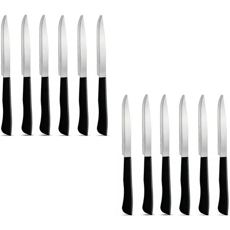 Set 12 Coltelli Bistecca e Pizza Professionale Lama Seghettata in Acciaio Inox Speciale Made in Italy Manico NERO Ergonomico per Carne e Ristorazione