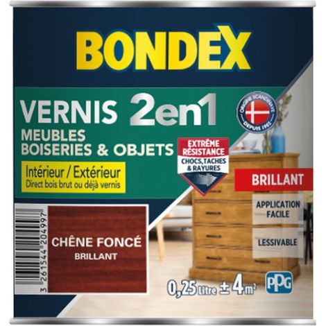 Bondex – Vernis marin chêne foncé brillant 0,25L – Protection durable pour bois – Application facile – Rendement 12 m²/litre