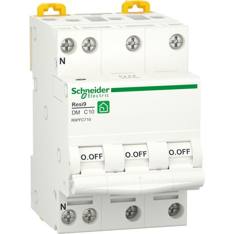 Resi9 - interruttore automatico modulare - 3P+N - 10A - curva C - collegabile a pettine - SCHNEIDER ELECTRIC - R9PFC710 (1/2)