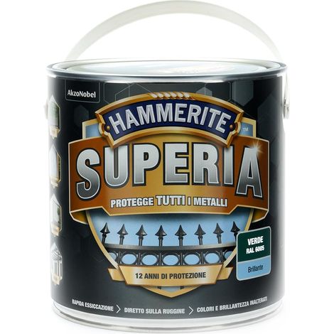 Hammerite Superia smalto metallo antiruggine interno e esterno, Brillante Verde, 2.5 L