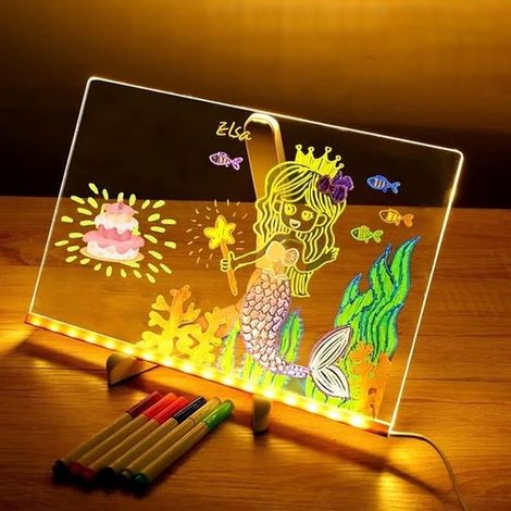 Tableau blanc effaçable en acrylique 7 couleurs pour enfants, tableau à dessin LED avec stylet et support réglable, idée cadeau créative pour les chambres de filles et d'adolescentes (1/5)