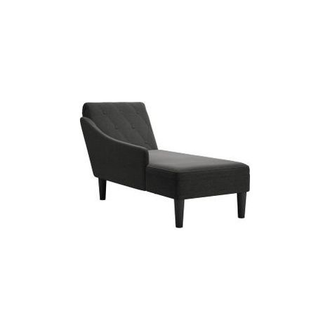 Fauteuil long avec coussin et accoudoir droit noir tissu (1/5)