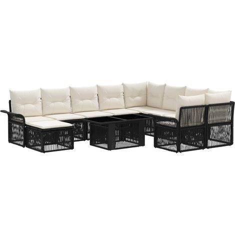 Set Divano da Giardino 11 pz Nero e Bianco Crema polyrattan vidaXL (1/5)