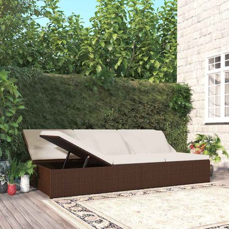 vidaXL Tumbona convertible con cojines de ratán sintético marrón (1/5)